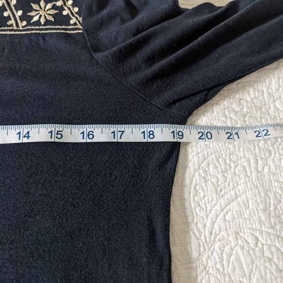 𝅺lucky Brand Navy Blue Tunic Tee Shirt S Western Embroidery - Picture 9 of 13